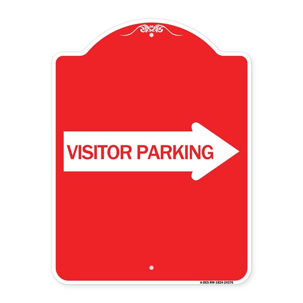 Signmission Visitor Parking With Right Arrow, Red & White Aluminum Architectural Sign, 18" x 24", RW-1824-24376 A-DES-RW-1824-24376 - main
